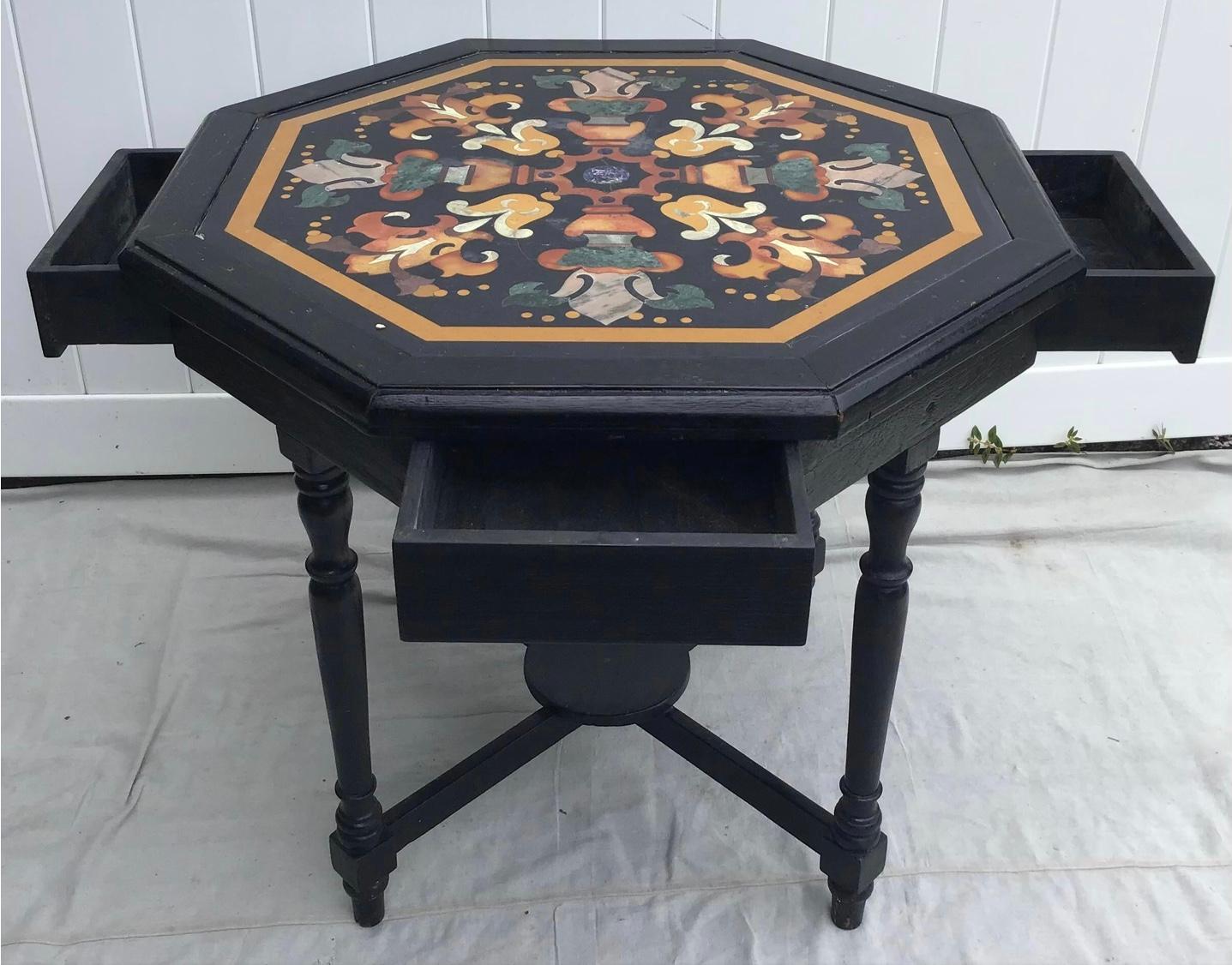 19th Century Antique Italian Pietra Dura Octagonal Center Table For Sale