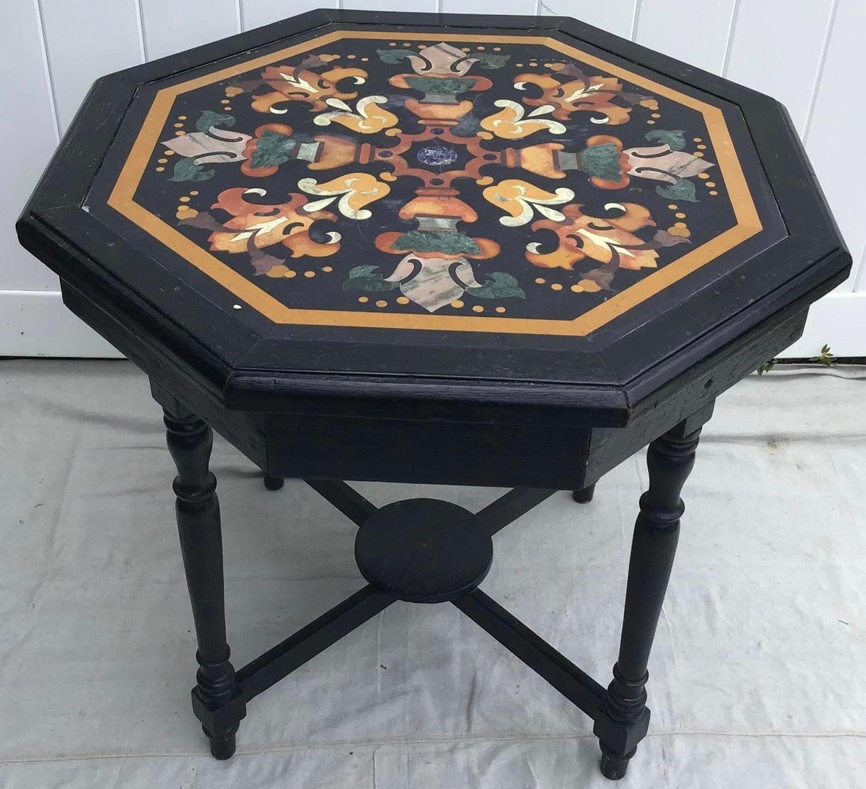 Antique Italian Pietra Dura Octagonal Center Table For Sale 2
