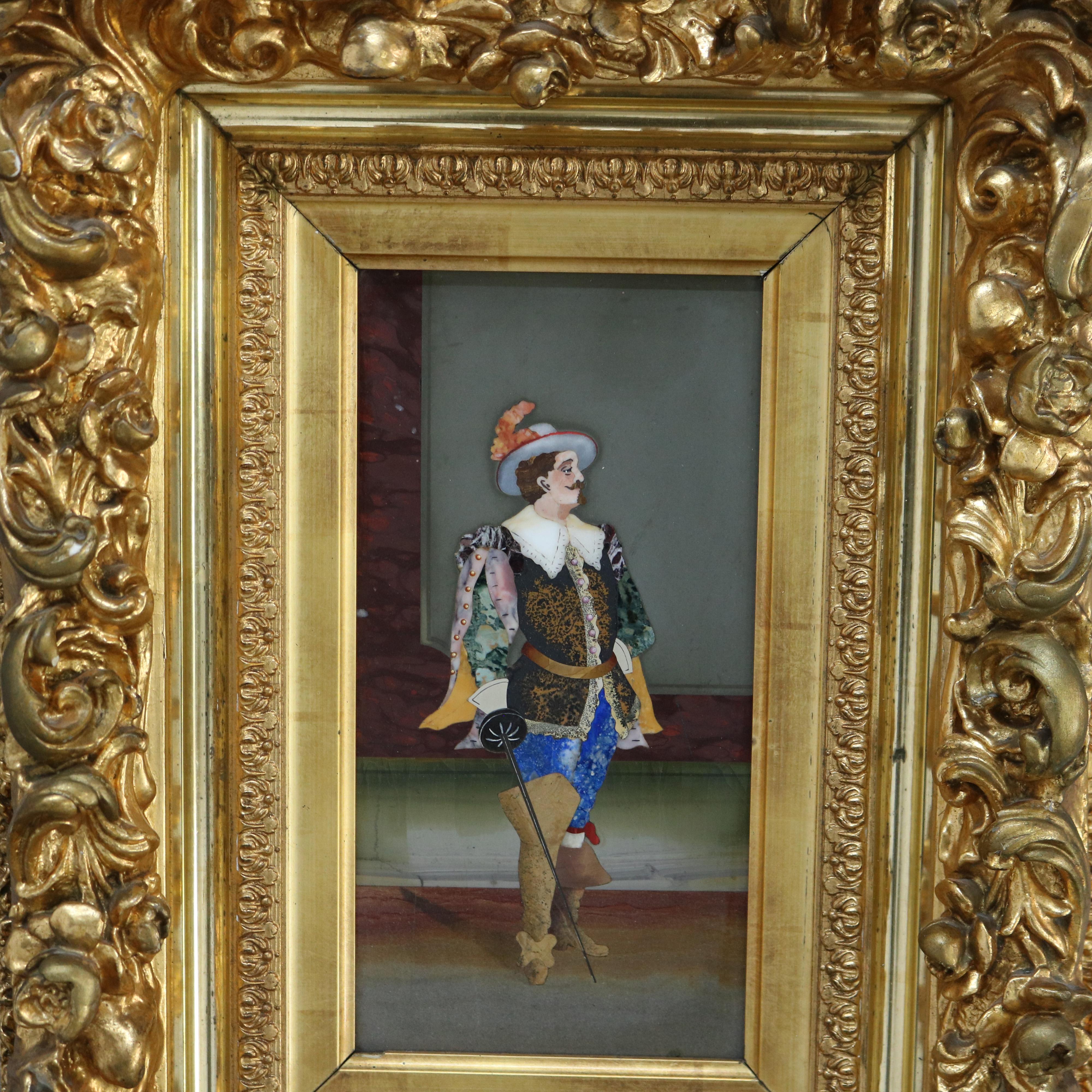 Antique Italian Pietra Dura Portrait Plaque of Conquistador in Original Giltwood Frame C1890

Measures - 18 1/2