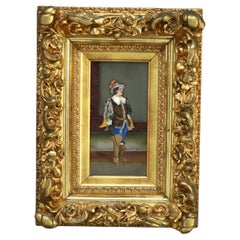 Antique Italian Pietra Dura Portrait Plaque of Conquistador Giltwood Frame C1890