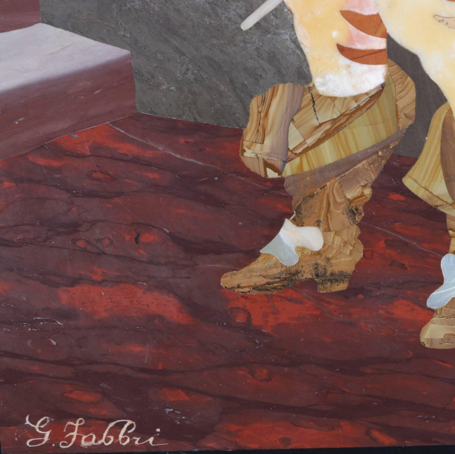 Antike italienische Pietra Dura-Porträtplakette von Mann und Wein, signiert G. Fabbri, signiert im Zustand „Gut“ in Big Flats, NY