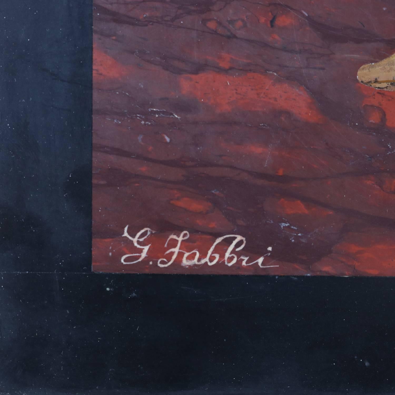 Antike italienische Pietra Dura-Porträtplakette von Mann und Wein, signiert G. Fabbri, signiert (20. Jahrhundert)