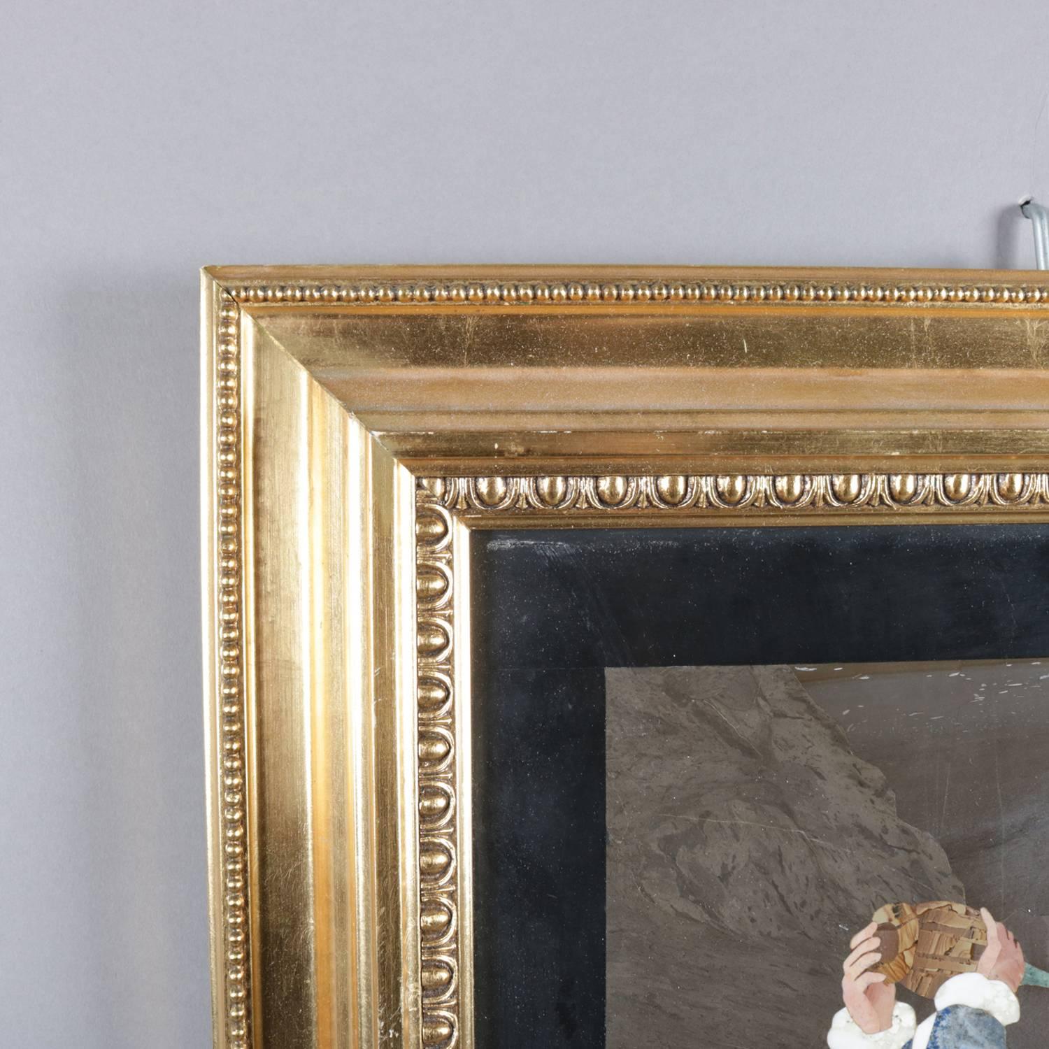 Antike italienische Pietra Dura-Porträtplakette von Mann und Wein, signiert G. Fabbri, signiert 3