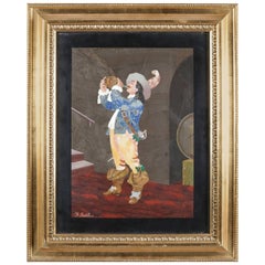 Antike italienische Pietra Dura-Porträtplakette von Mann und Wein, signiert G. Fabbri, signiert