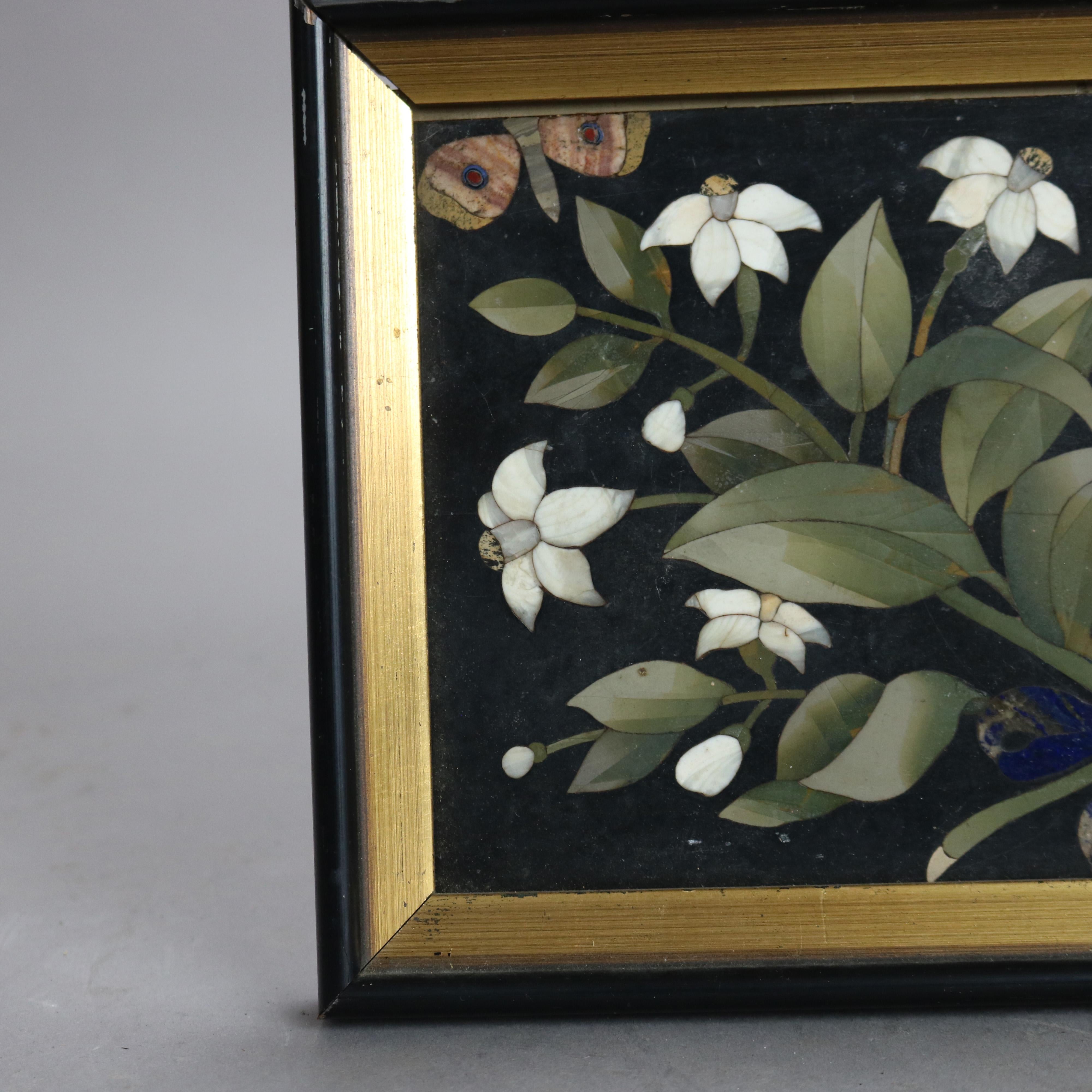 Antique Italian Pietra Dura Stone Floral Plaque with Flowers C1890 In Good Condition In Big Flats, NY