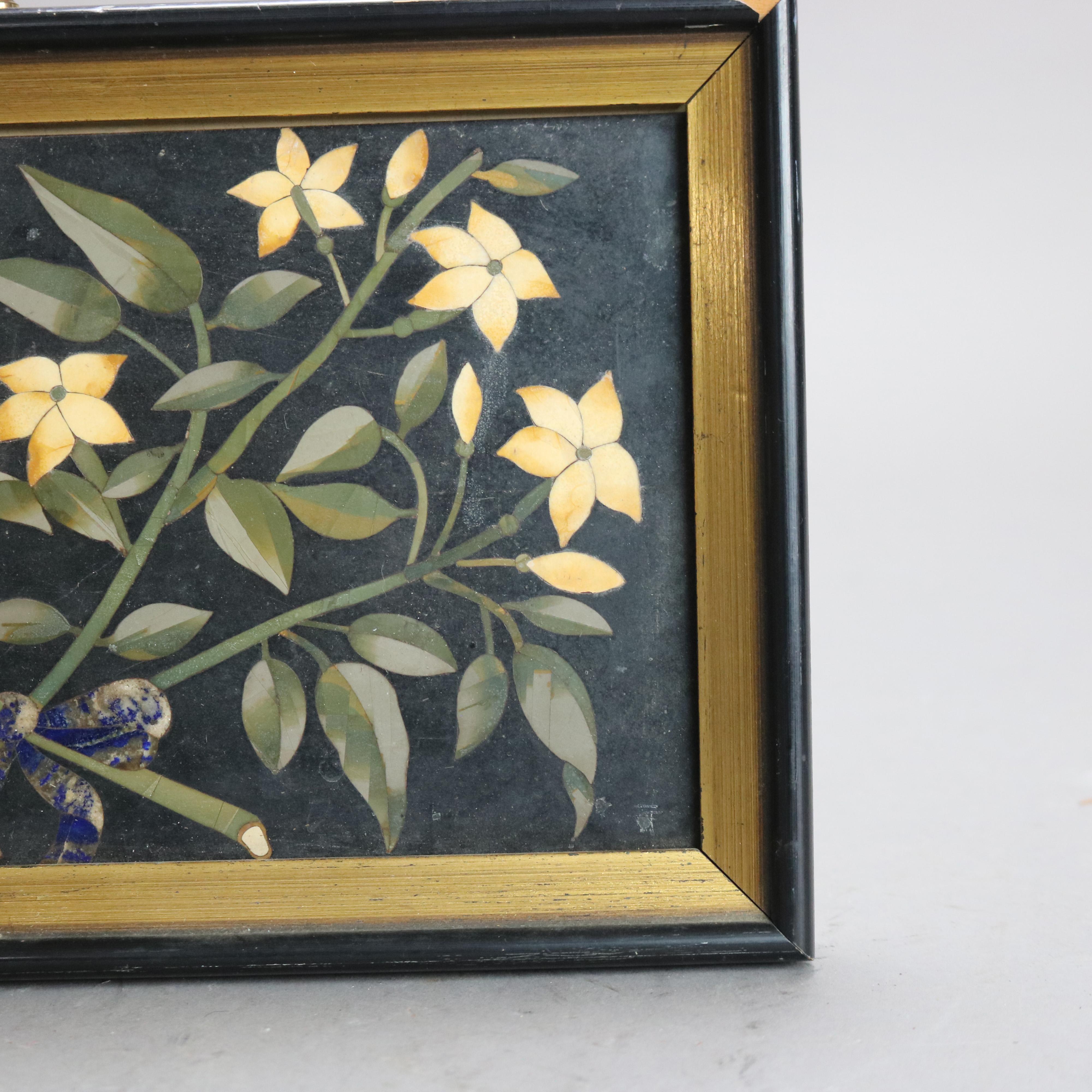 19th Century Antique Italian Pietra Dura Stone Floral Plaque with Flowers C1890