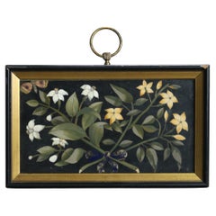 Antique Italian Pietra Dura Stone Floral Plaque with Flowers C1890