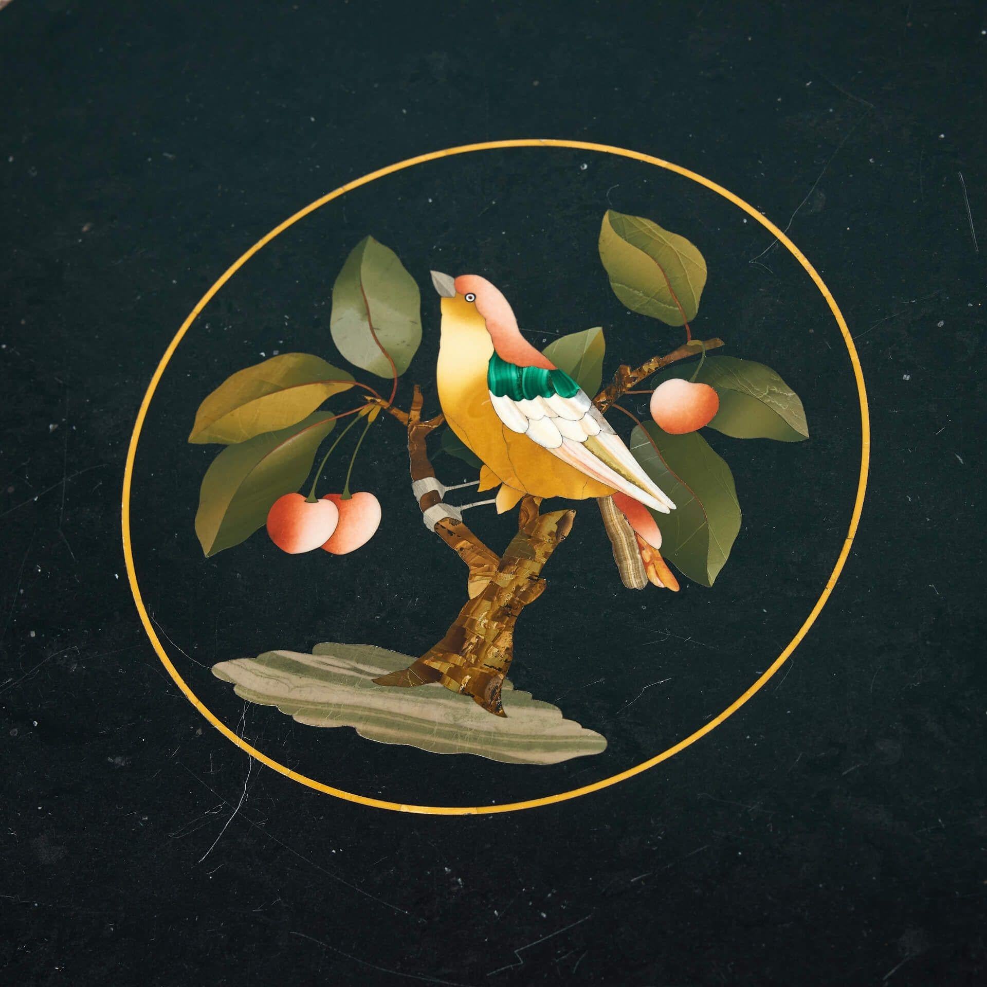 XIX secolo Antique Italian Pietra Dura Table with a Carved Marble Stand in vendita