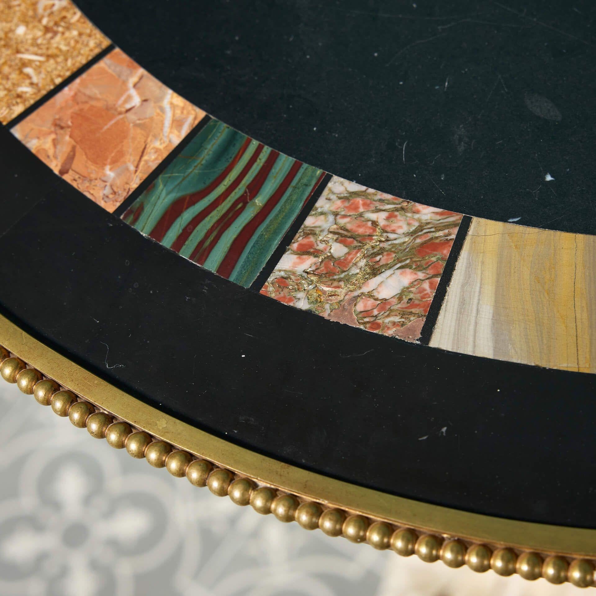 Bronzo Antique Italian Pietra Dura Table with a Carved Marble Stand in vendita