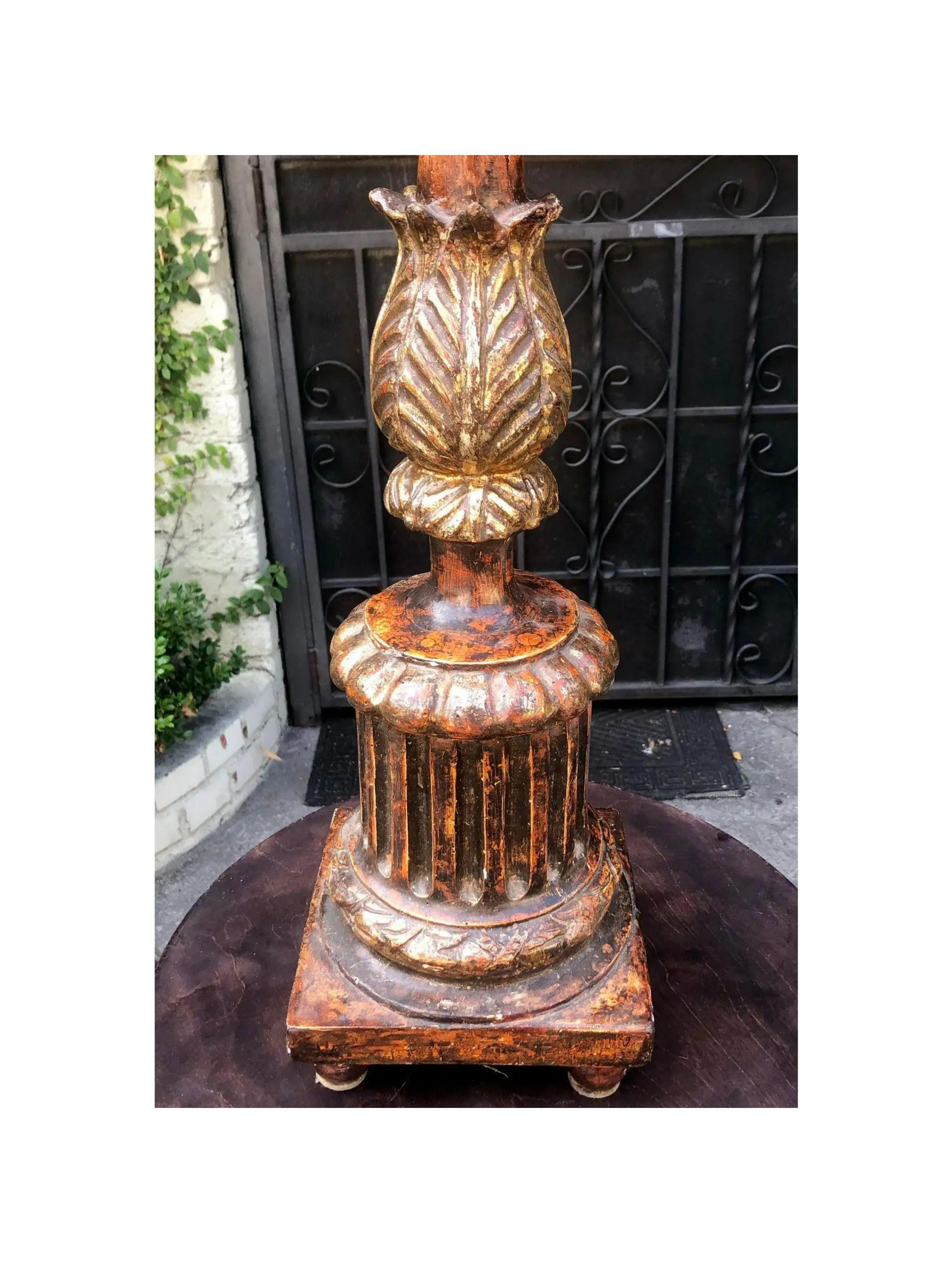 Antique Italian Polychrome and Giltwood Alter Candlestick, 18th Century In Good Condition For Sale In LOS ANGELES, CA