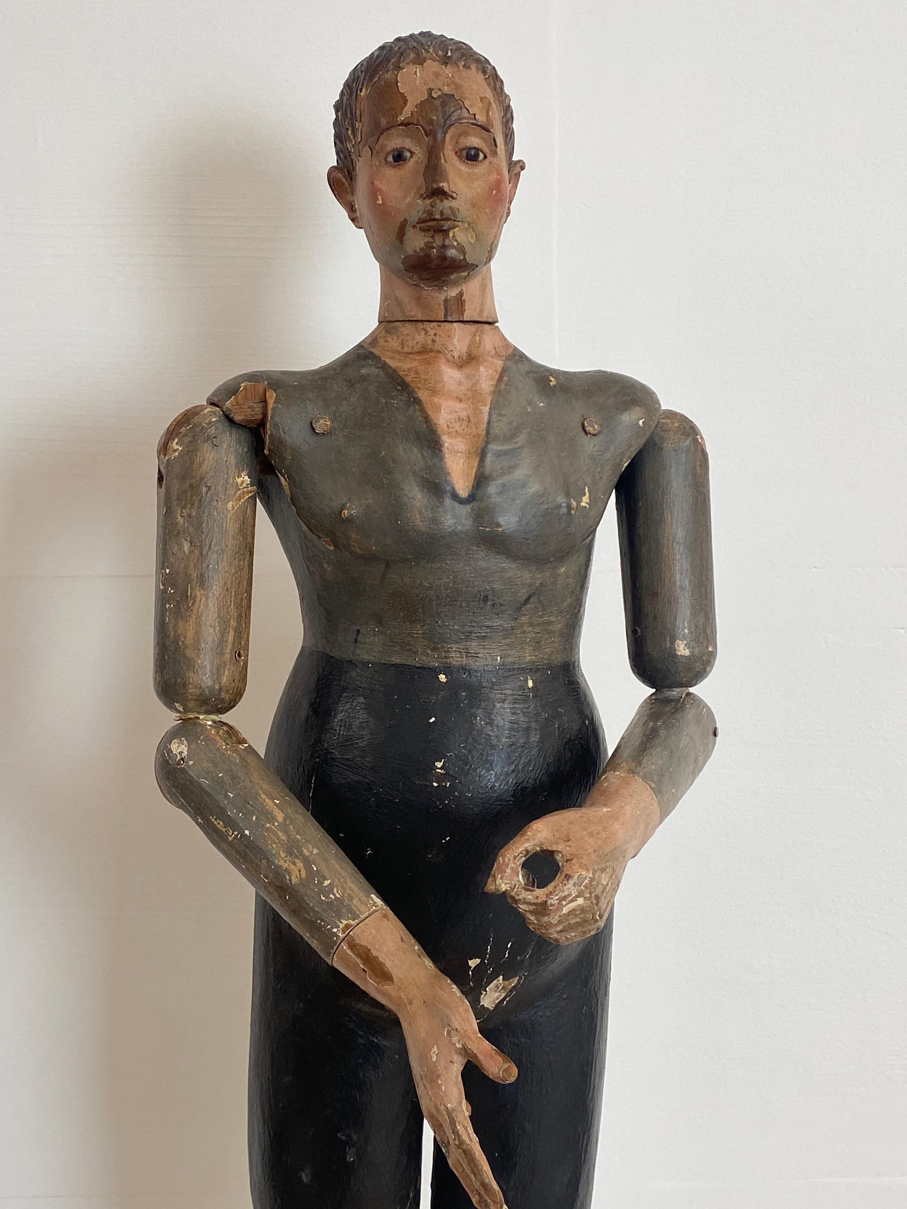 Polished Antique Italian Polychromed Mannequin-Sculptured Figure For Sale