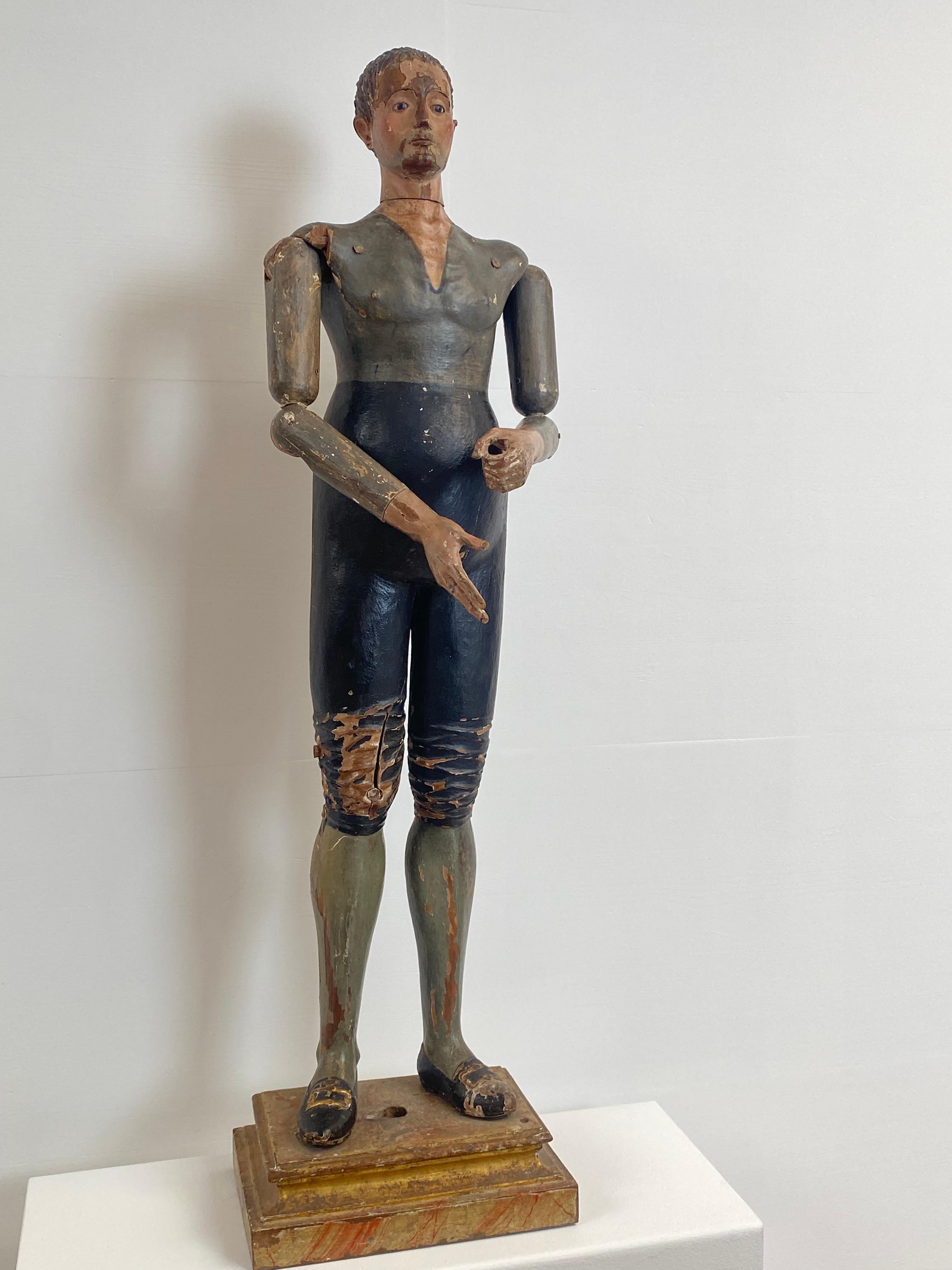 XIXe siècle Ancienne figurine italienne polychromée sculptée à mannequins en vente