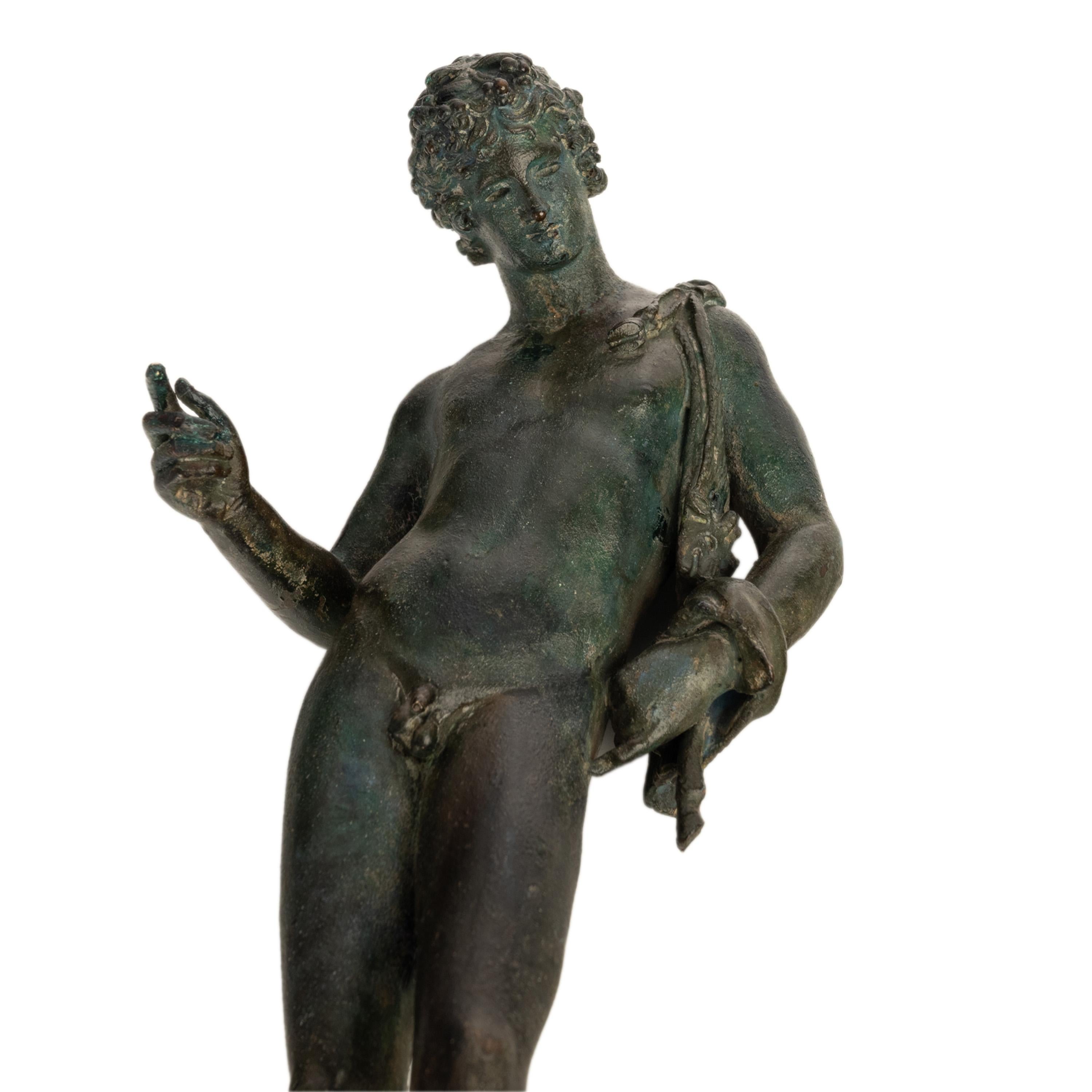 Antique Italian Pompeii Grand Tour Bronze Statue Narcissus Michele Amodio 1862 For Sale 4