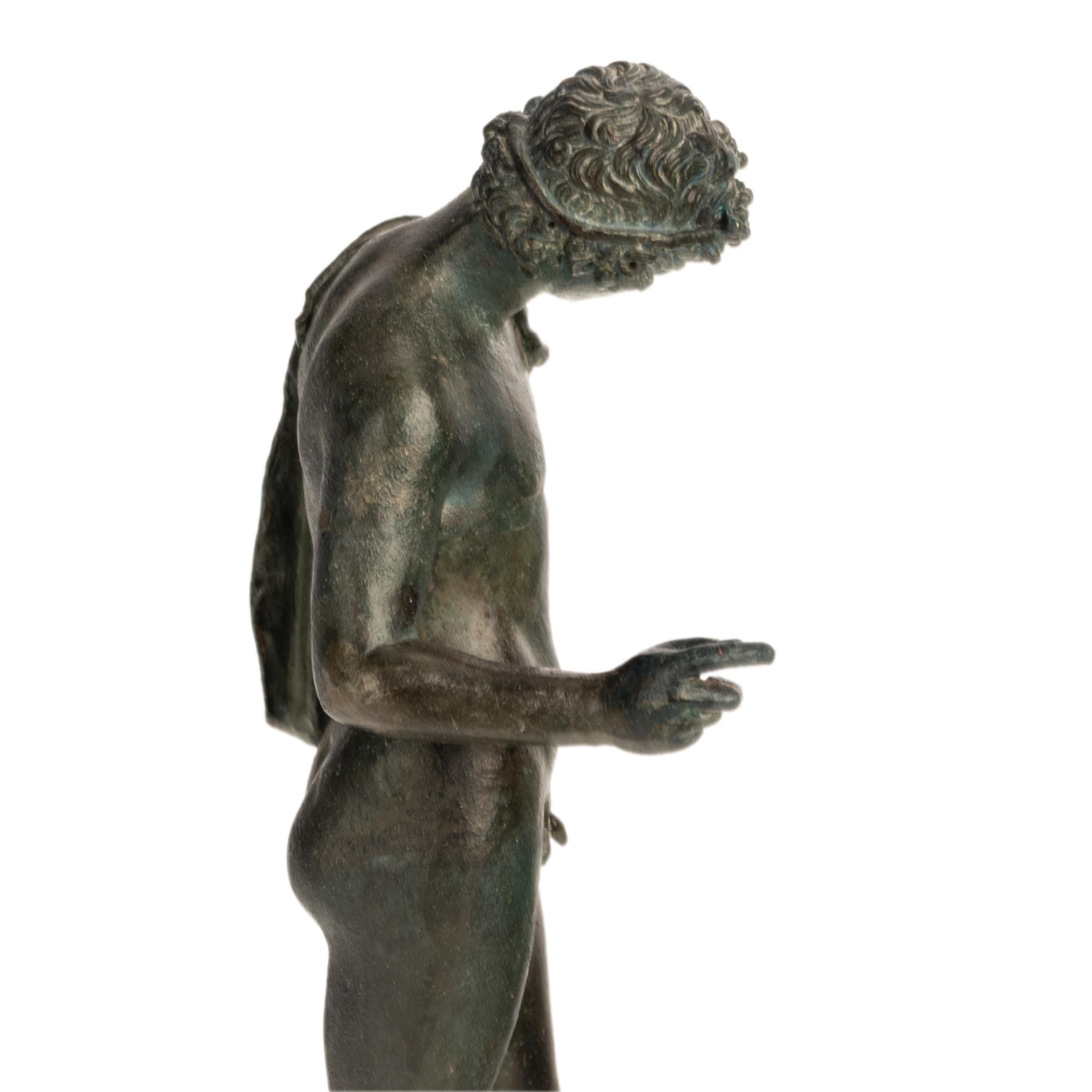 Antique Italian Pompeii Grand Tour Bronze Statue Narcissus Michele Amodio 1862 For Sale 7