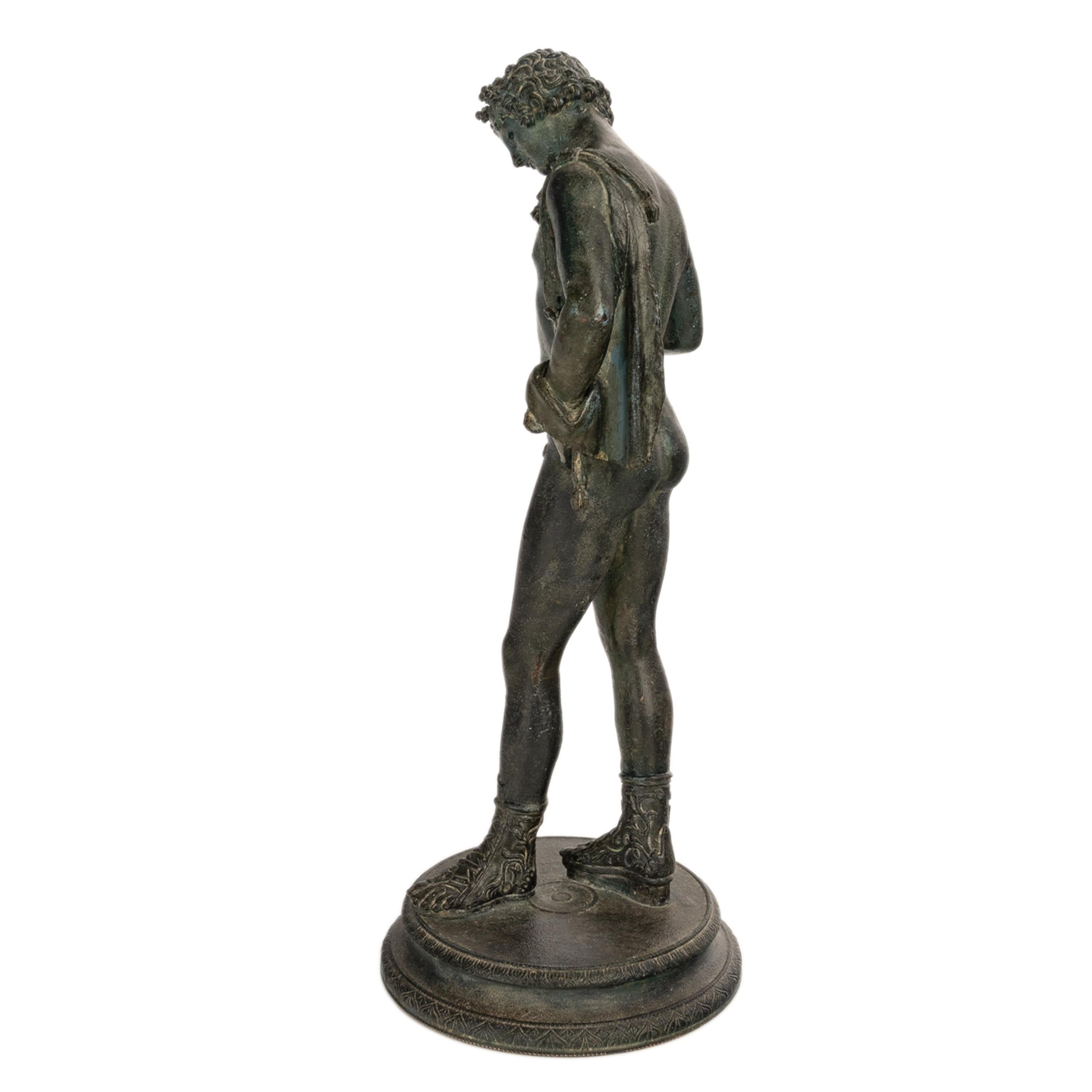 Cast Antique Italian Pompeii Grand Tour Bronze Statue Narcissus Michele Amodio 1862 For Sale