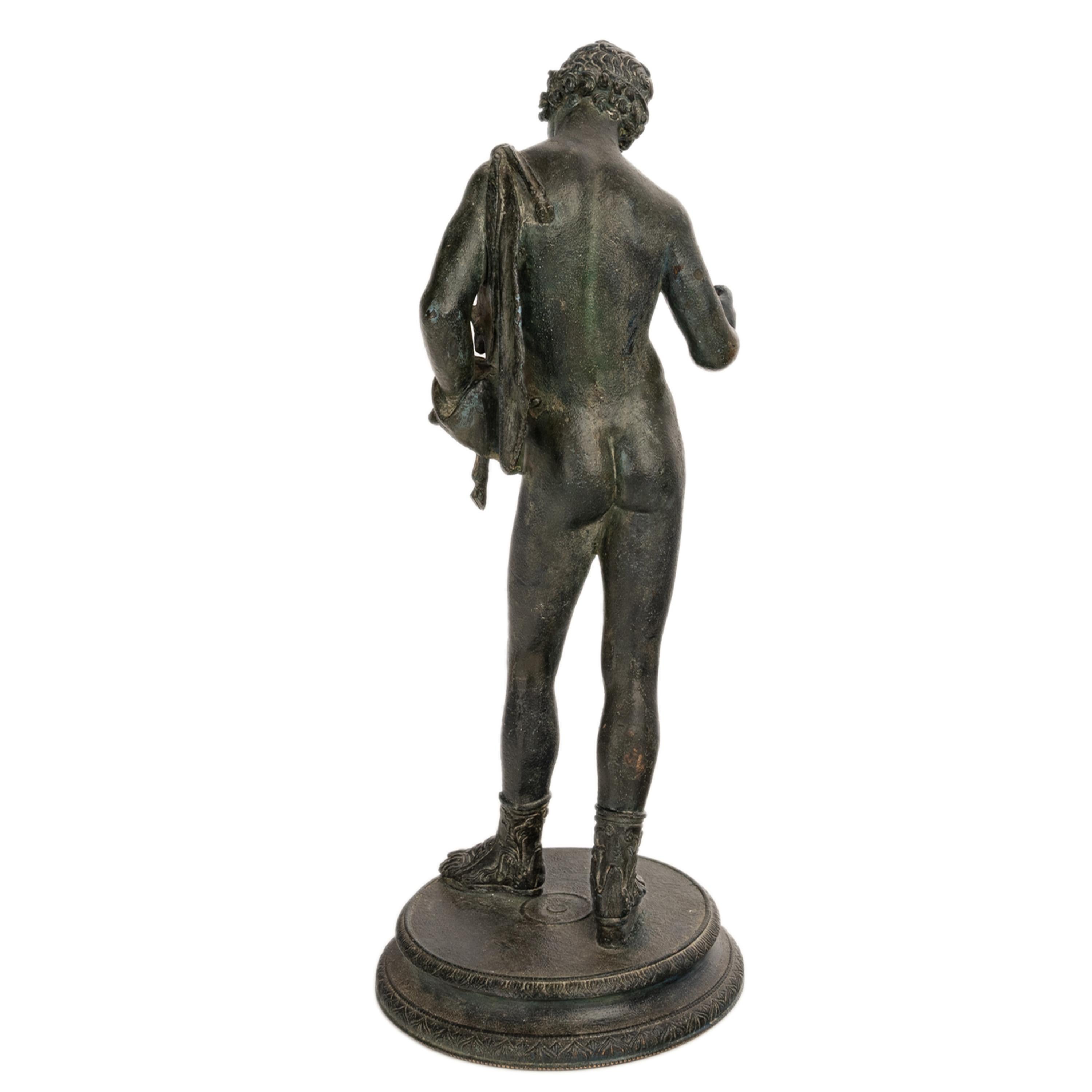 Antique Italian Pompeii Grand Tour Bronze Statue Narcissus Michele Amodio 1862 In Good Condition For Sale In Portland, OR