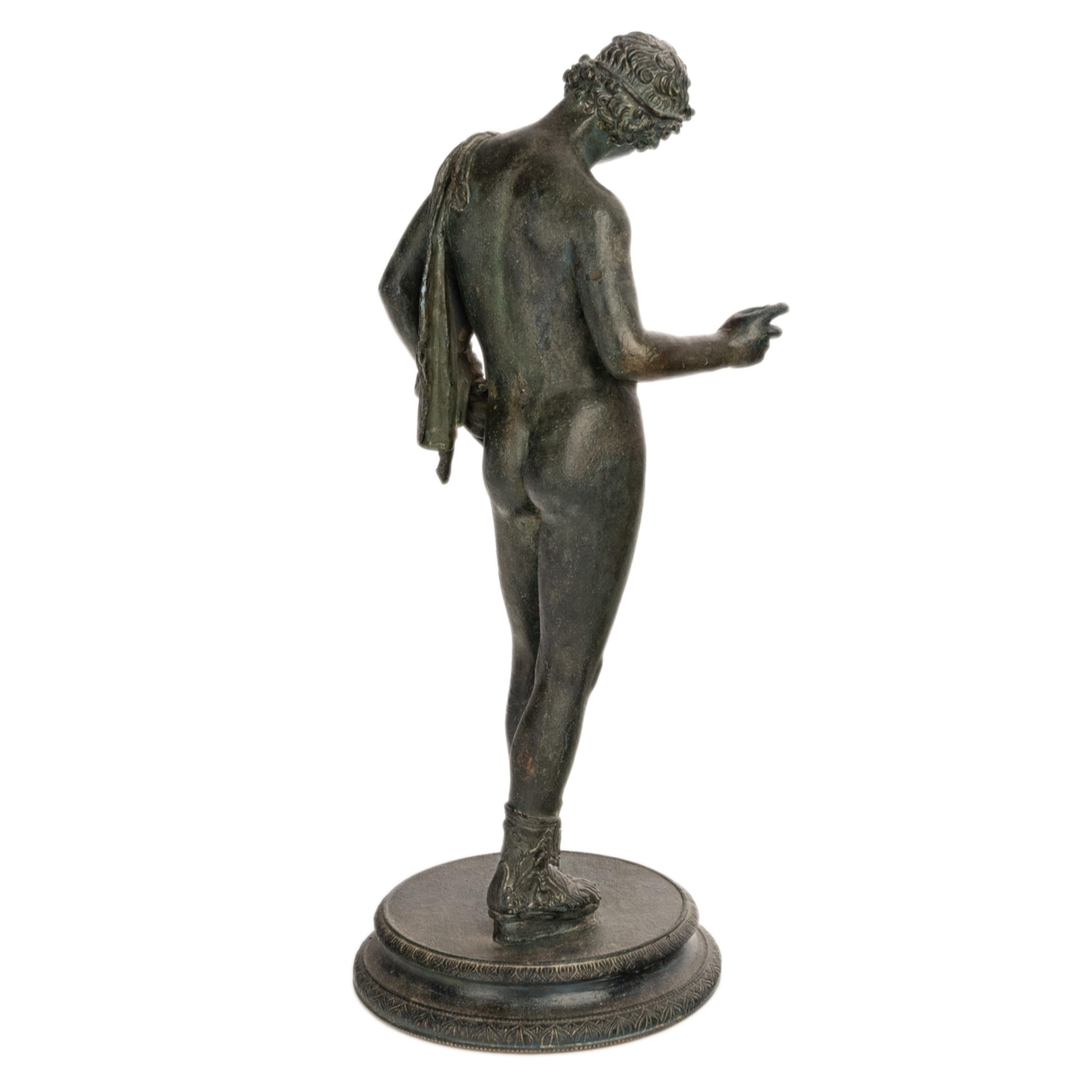 Mid-19th Century Antique Italian Pompeii Grand Tour Bronze Statue Narcissus Michele Amodio 1862 For Sale