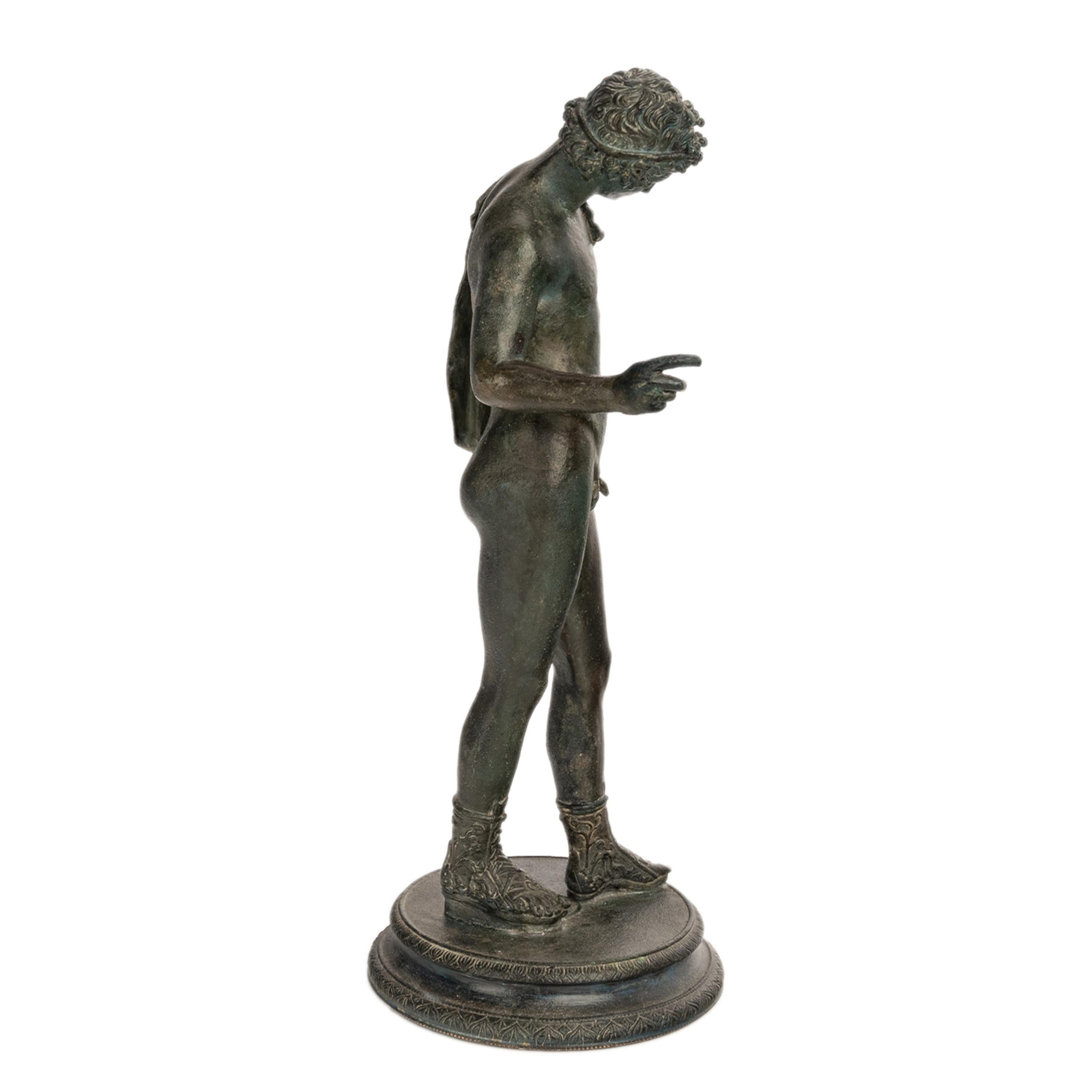 Antique Italian Pompeii Grand Tour Bronze Statue Narcissus Michele Amodio 1862 For Sale 1