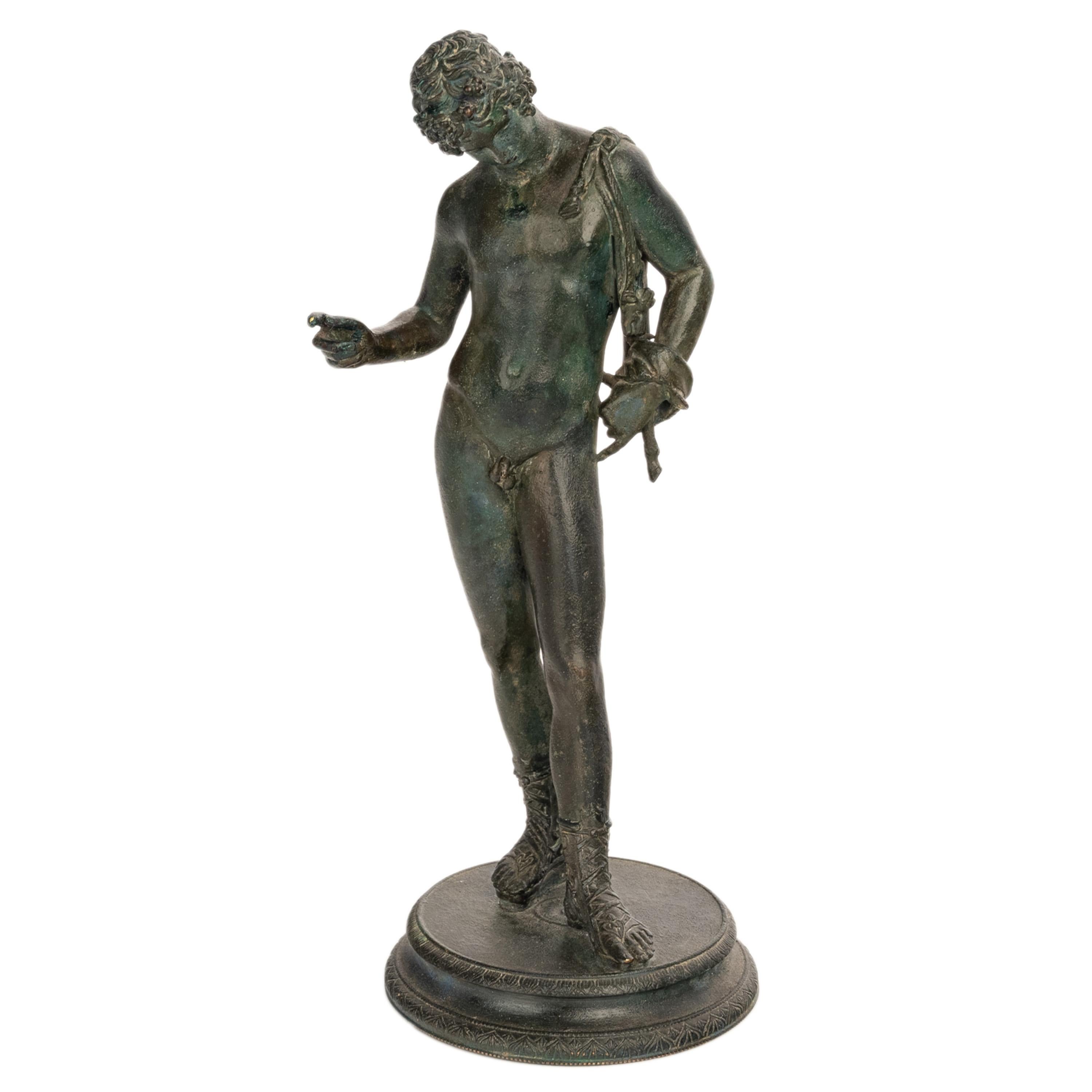 Antique Italian Pompeii Grand Tour Bronze Statue Narcissus Michele Amodio 1862 For Sale 3