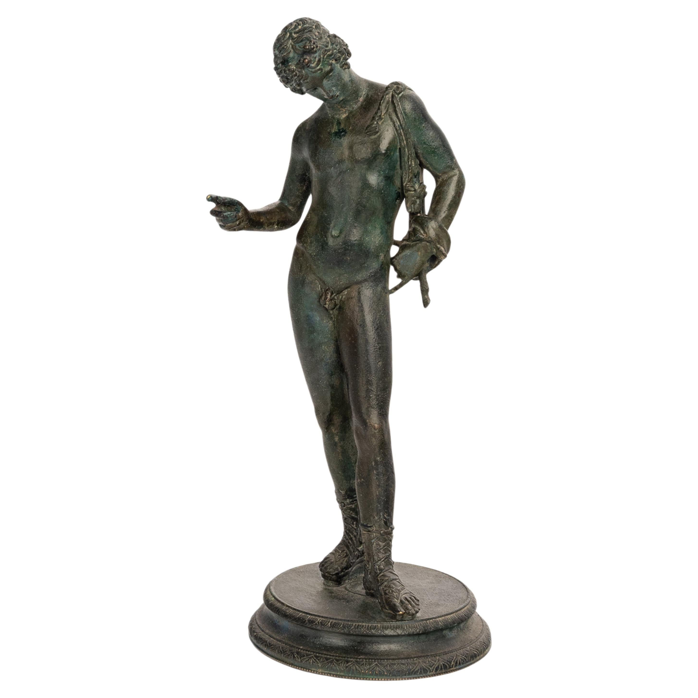 Antique Italian Pompeii Grand Tour Bronze Statue Narcissus Michele Amodio 1862 For Sale