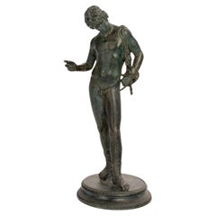 Antique Italian Pompeii Grand Tour Bronze Statue Narcissus Michele Amodio 1862