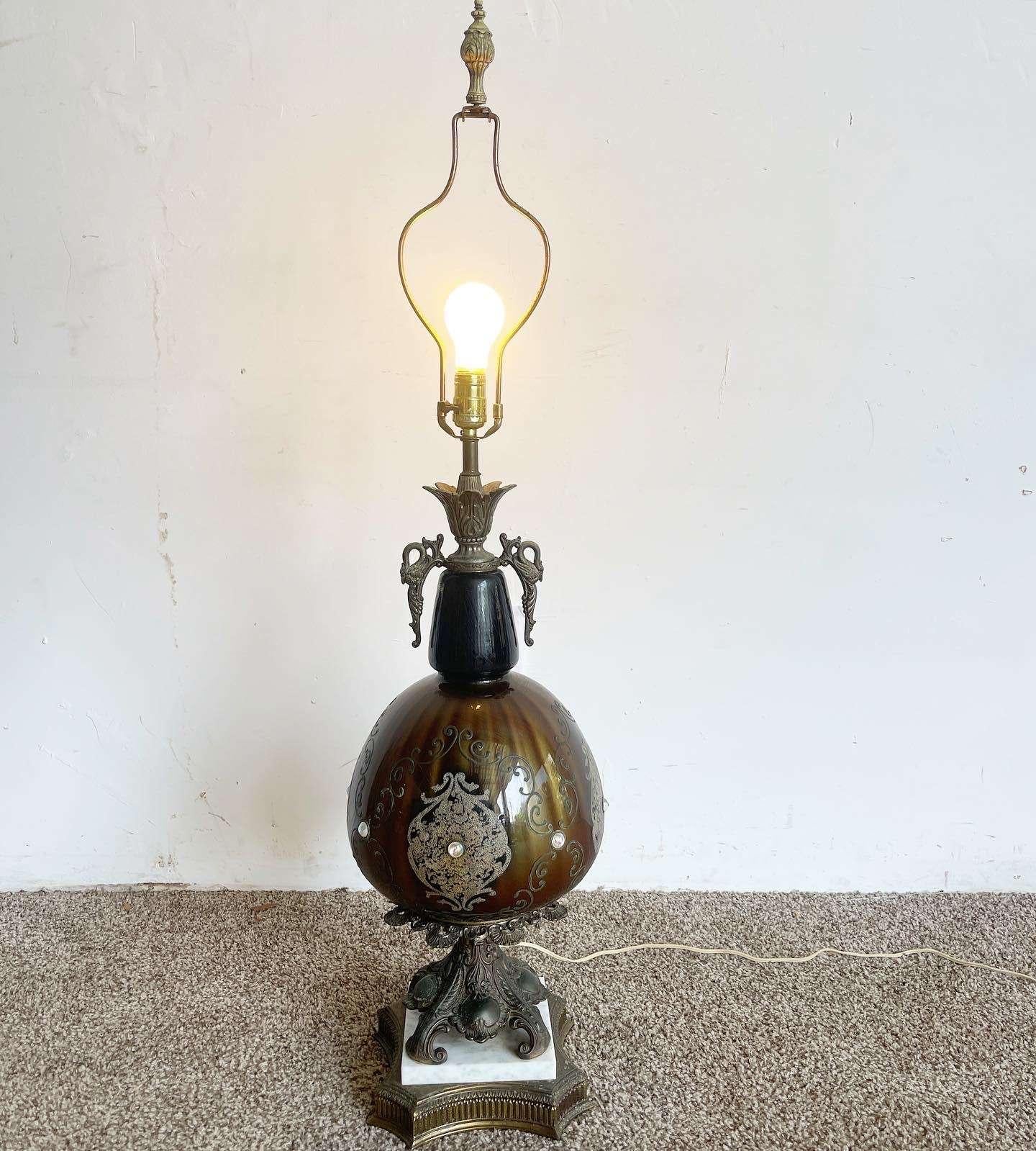 Antique Italian Porcelain Brass and Marble Table Lamp For Sale 6