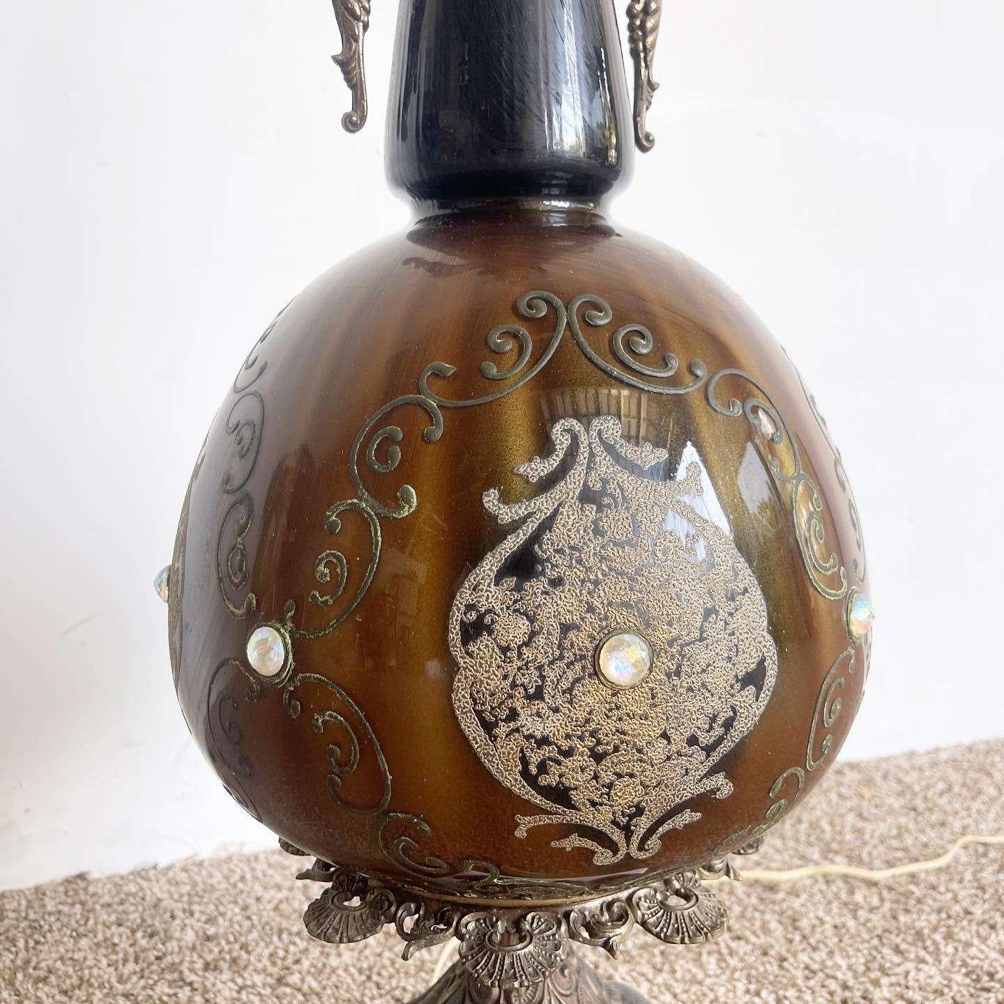 Antique Italian Porcelain Brass and Marble Table Lamp In Good Condition For Sale In Delray Beach, FL