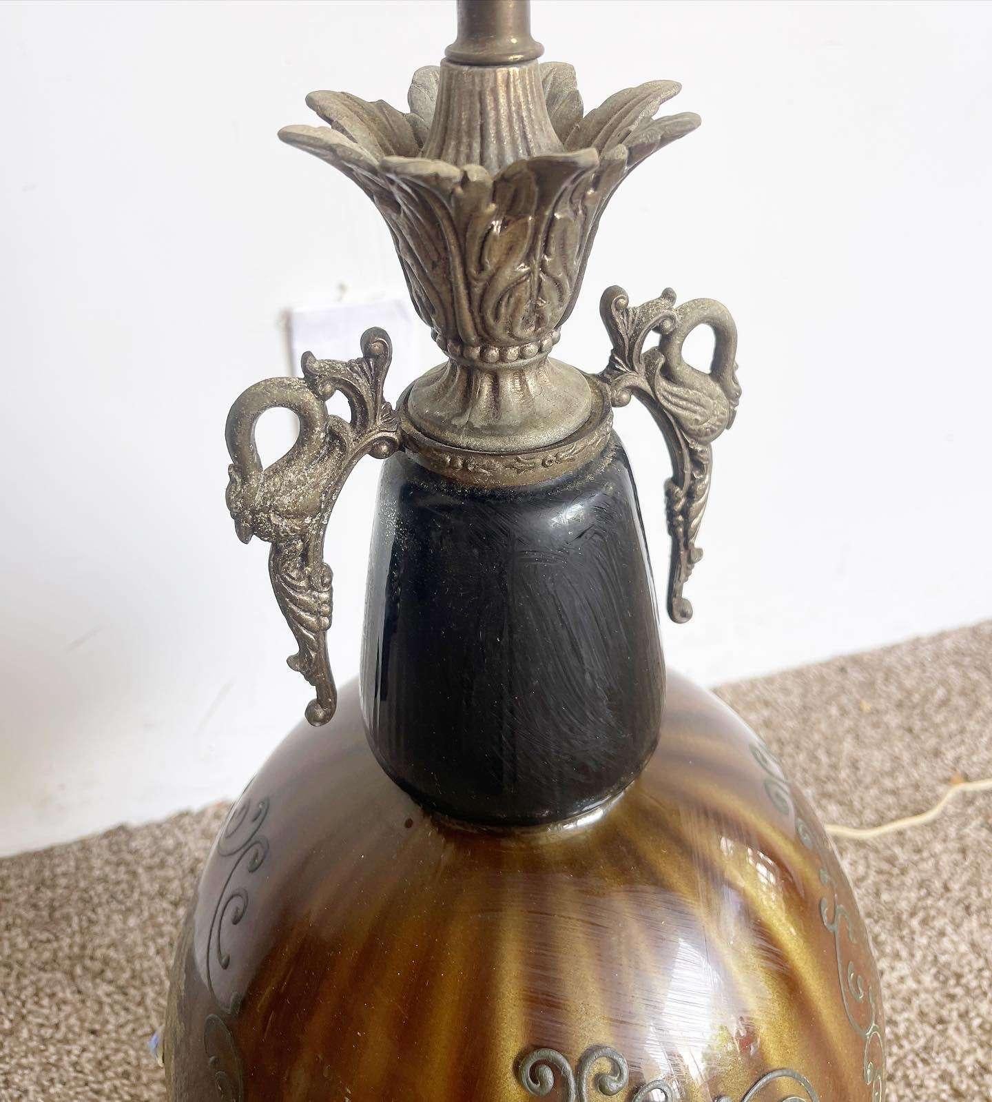 20th Century Antique Italian Porcelain Brass and Marble Table Lamp For Sale