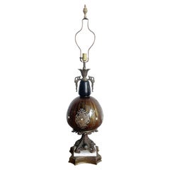 Antike italienische Porzellan-Tischlampe aus Messing und Marmor
