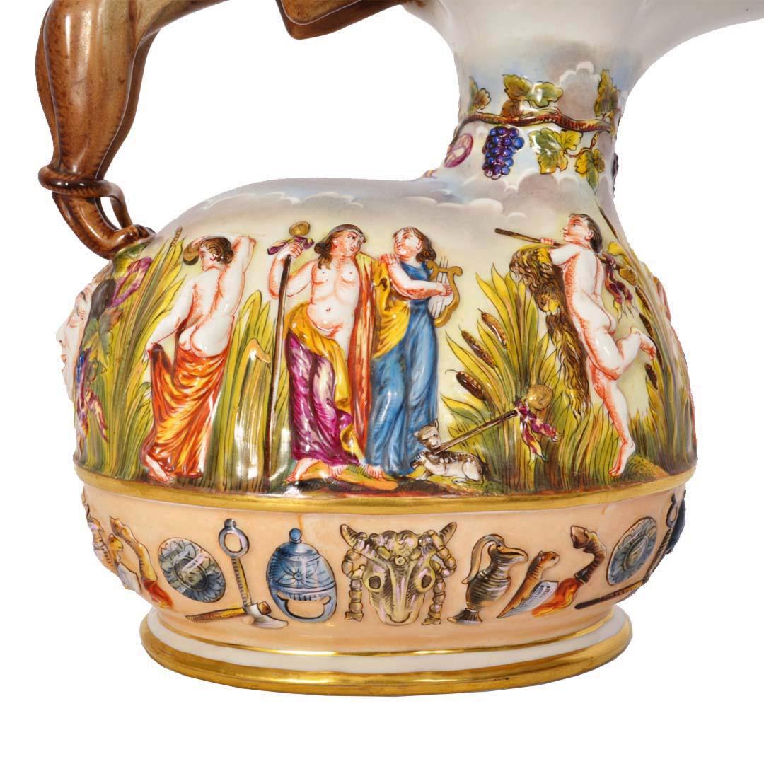 Antique Italian Porcelain Capodimonte Porcelain Lion Handle Pitcher Jug, 1880 5