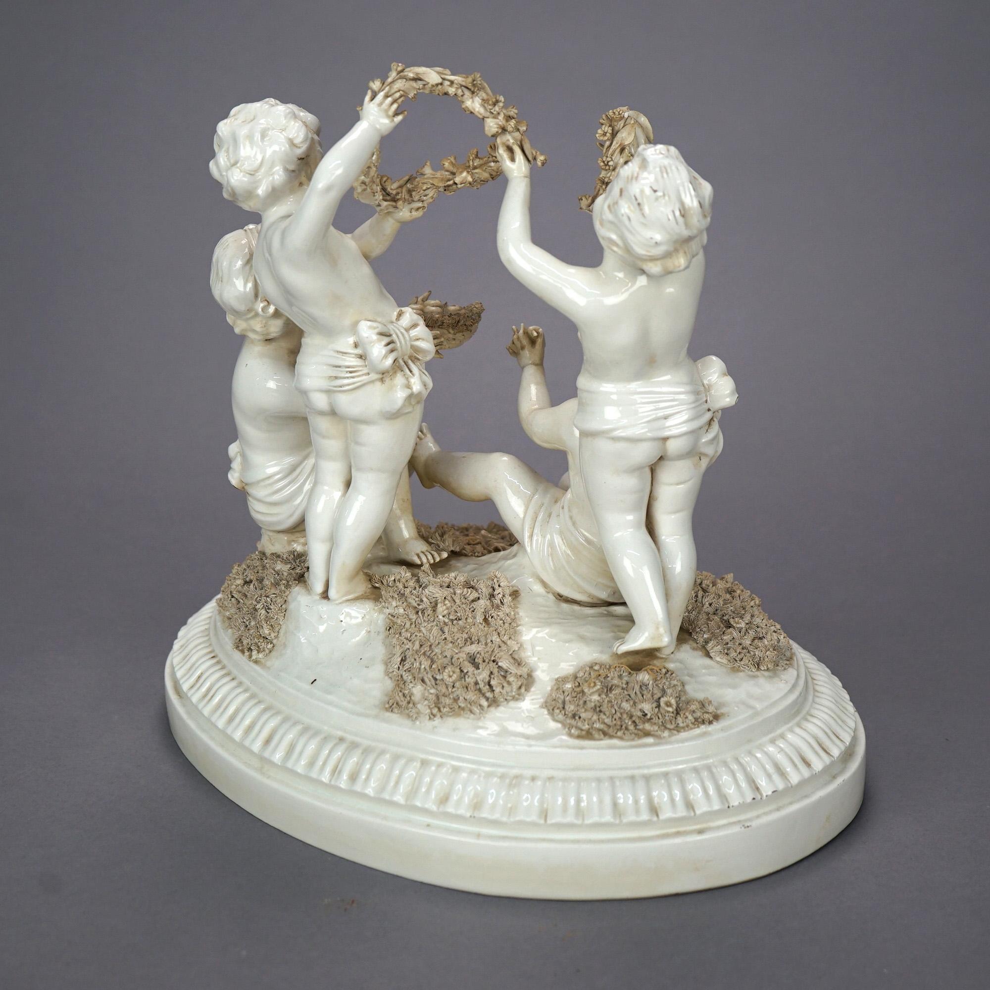 Antique Italian Porcelain Figural Cherub Grouping, circa 1900 In Good Condition In Big Flats, NY