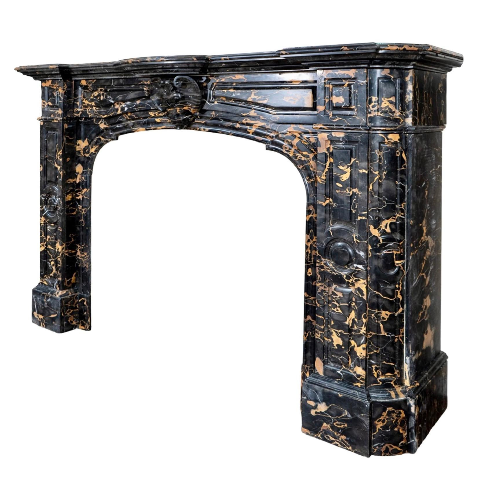 19th Century Antique Italian Portoro Black Marble Mantel For Sale