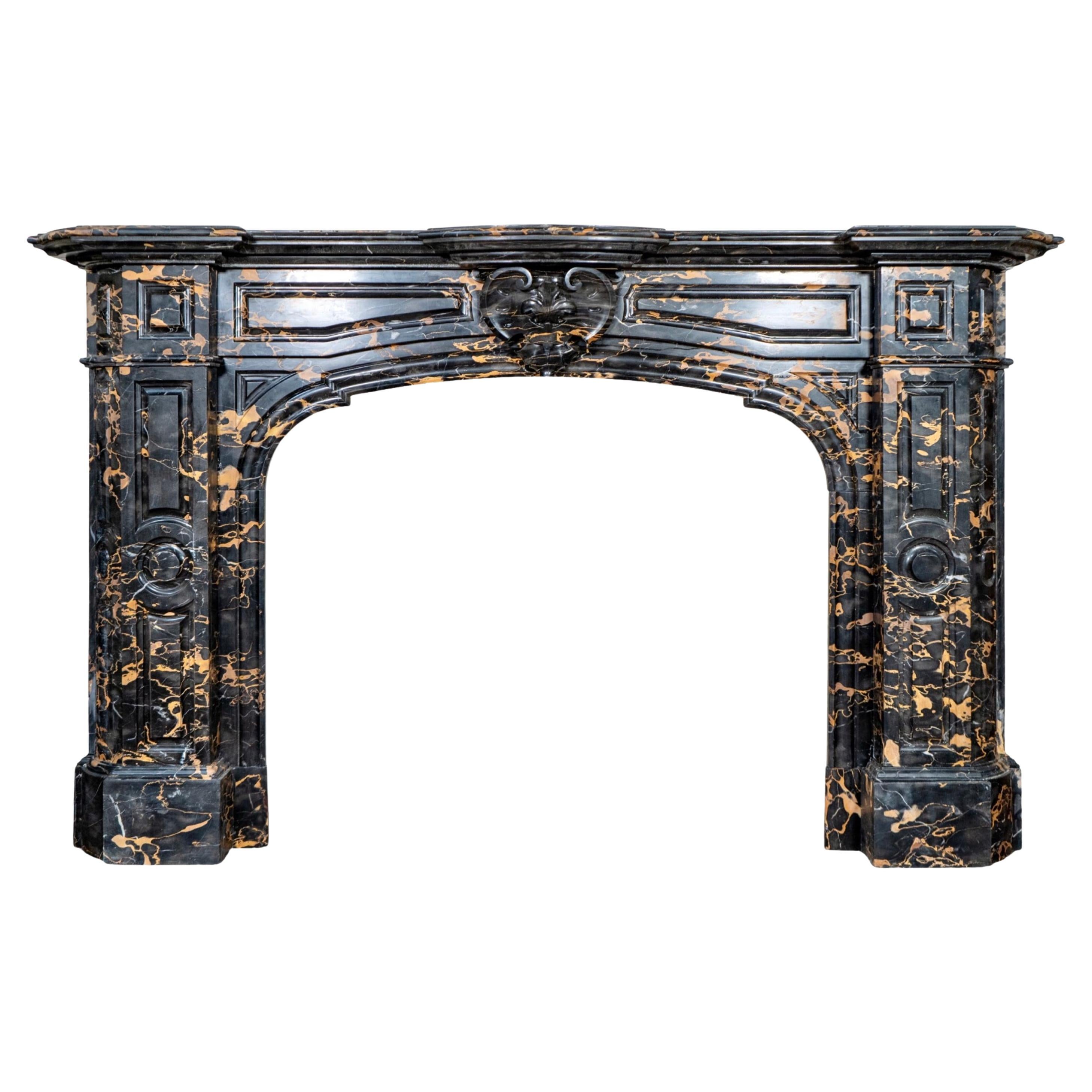 Antique Italian Portoro Black Marble Mantel For Sale
