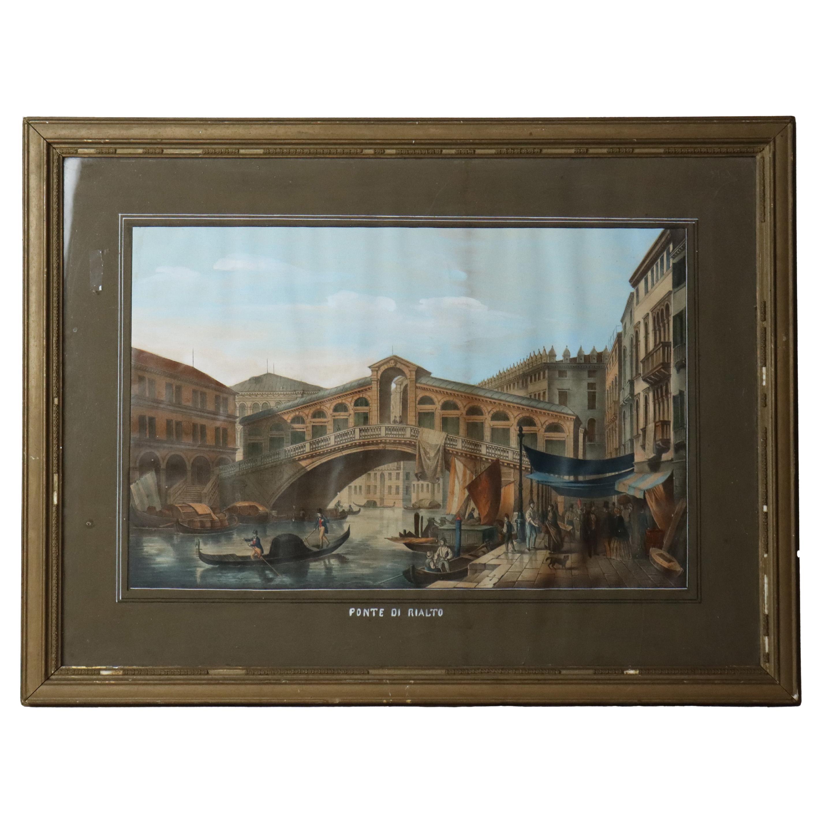 Antiker italienischer Druck "Ponte De Rialto", gerahmt, C1890