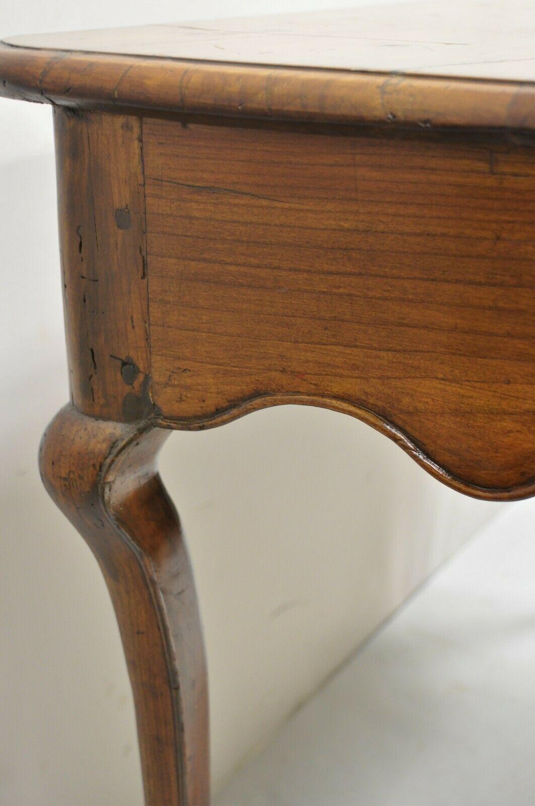 Antique Italian Provincial Carved Distressed Cherry Saber Leg Desk Console Table For Sale 7