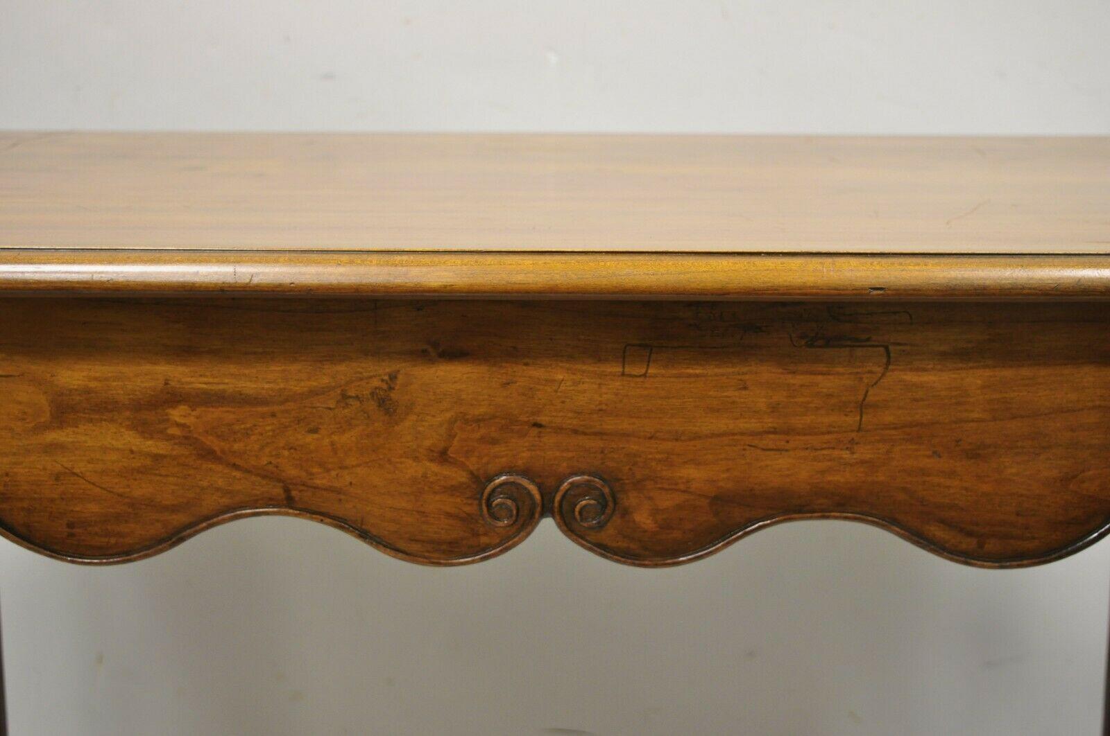 French Provincial Antique Italian Provincial Carved Distressed Cherry Saber Leg Desk Console Table For Sale