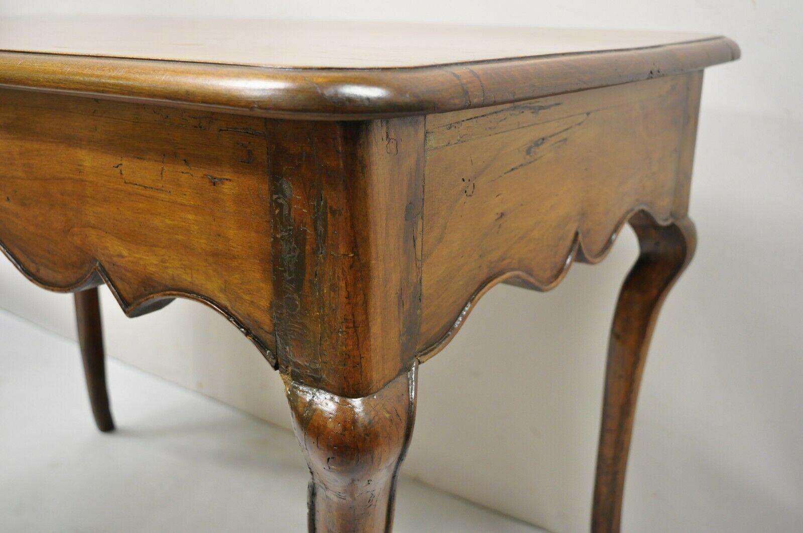 Antique Italian Provincial Carved Distressed Cherry Saber Leg Desk Console Table For Sale 2