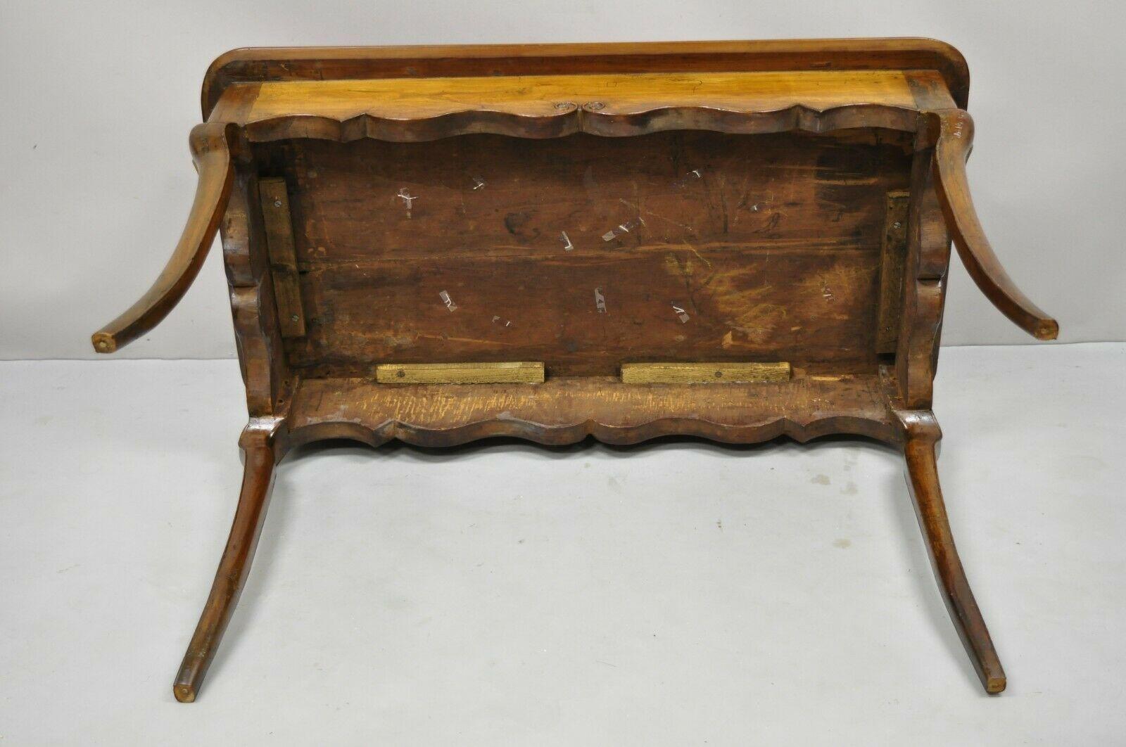 Antique Italian Provincial Carved Distressed Cherry Saber Leg Desk Console Table For Sale 3