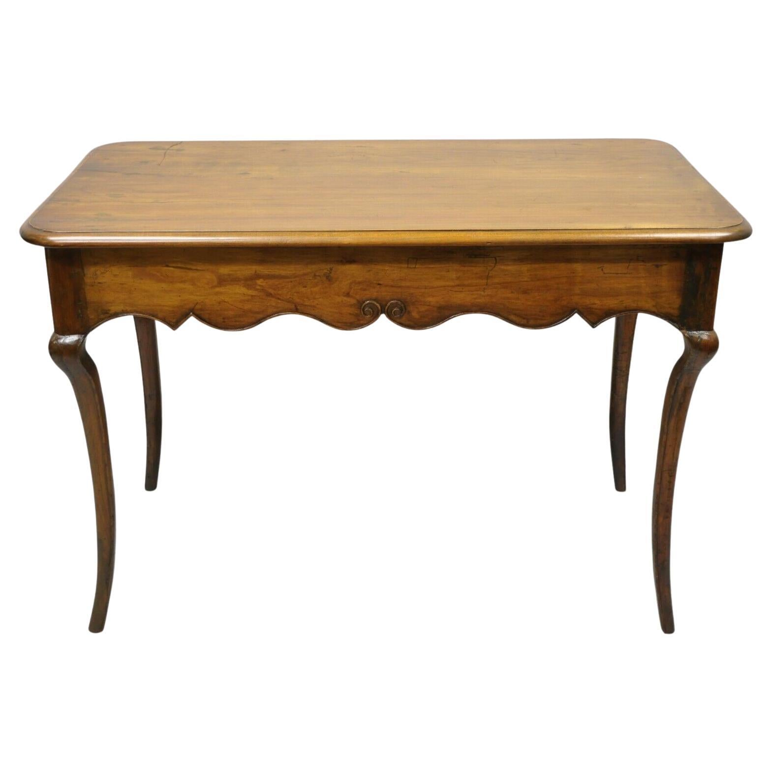 Antique Italian Provincial Carved Distressed Cherry Saber Leg Desk Console Table For Sale