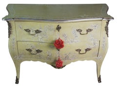 Antique Italian Provincial Chinoiserie Serpentine Bombe Commode Chest Dresser