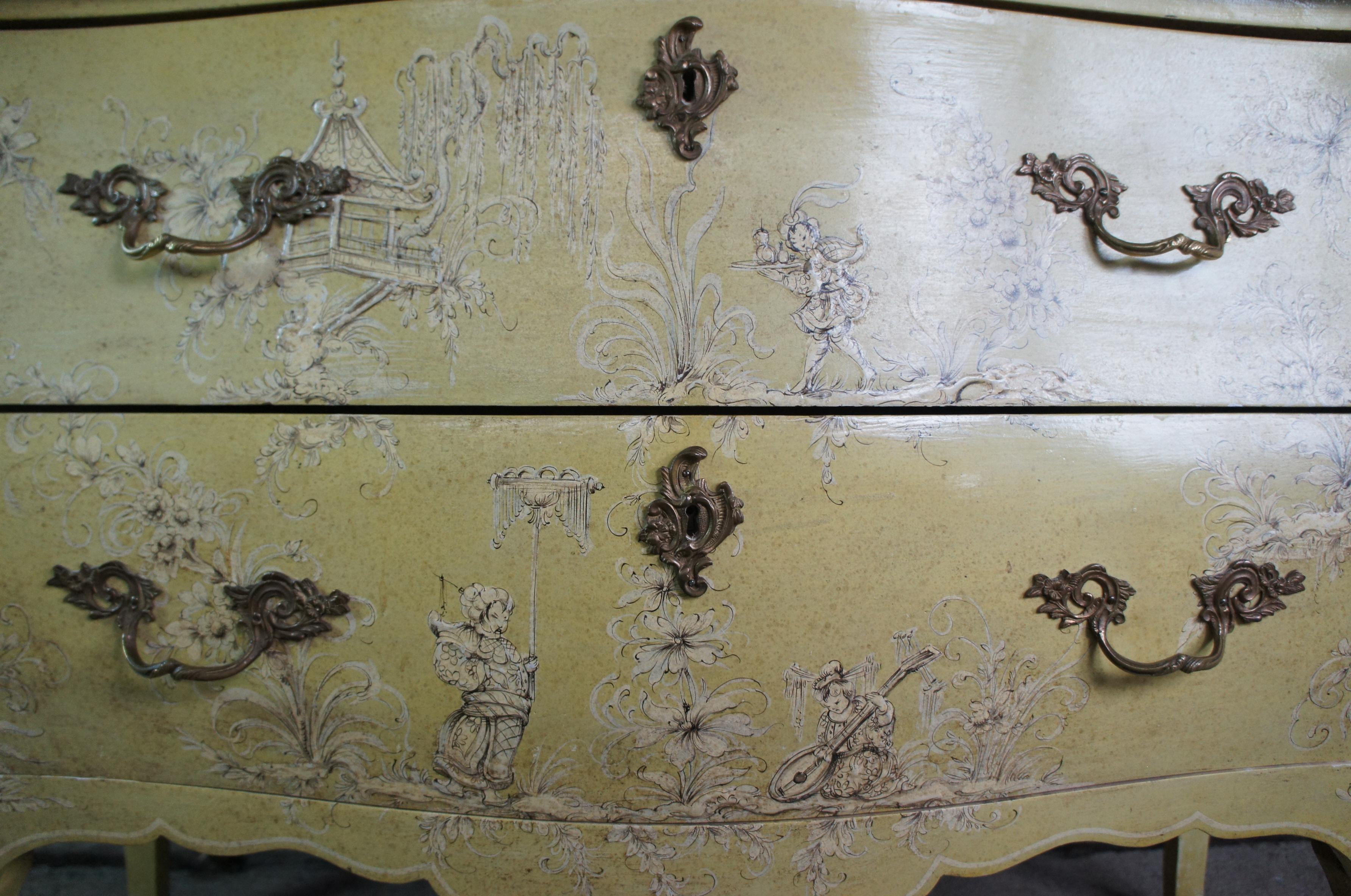 Antique Italian Provincial Chinoiserie Serpentine Bombe Commode Chest Dresser 3