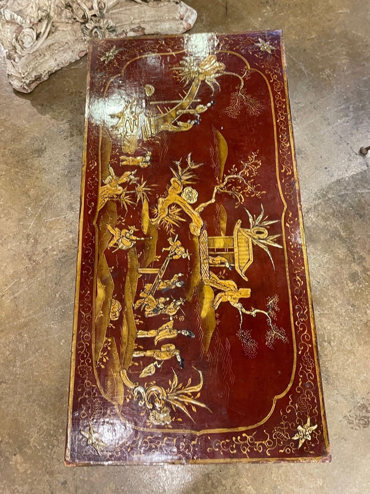 Antique Italian Red Chinoiserie Decorated Coffee Table 2