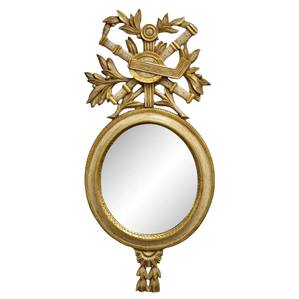 Antique Italian Regency Carved Wood Round Cream 
Gold Wall Mirror by M Grieve For Sale