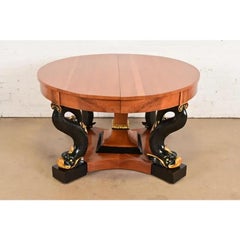 Antique Italian Regency Cherry and Burl Wood Extension Dining Table, Circa 1890s
