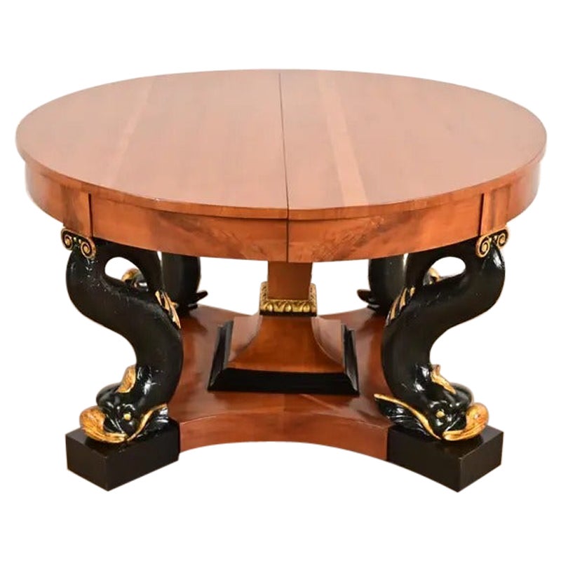 Antique Italian Regency Cherry and Burl Wood Extension Dining Table, Circa 1890s