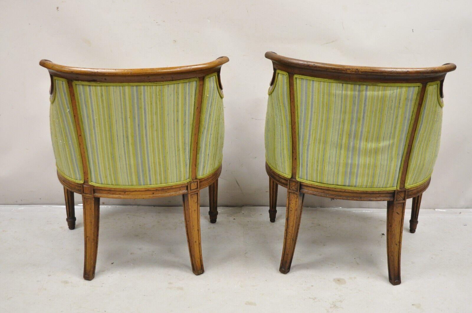 Antique Italian Regency Distressed Carved Walnut Barrel Back Club Chairs - Pair For Sale 6