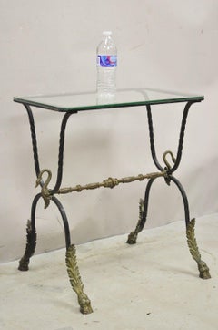Antique Italian Regency Neoclassical Wrought Iron & Bronze Swan Small Side Table