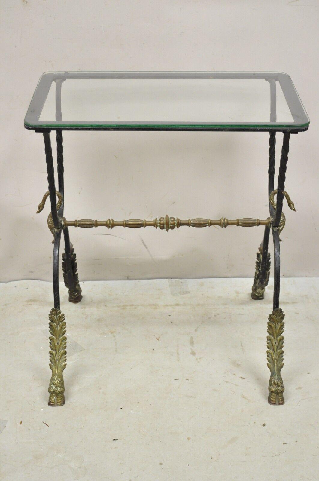Regency Antique Table d'appoint Swan en fer forgé et bronze de style Régence italienne néoclassique en vente