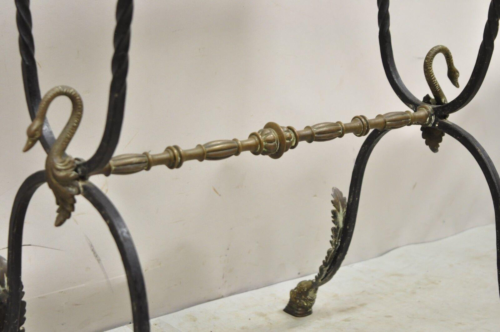 19th Century Antique Italian Regency Neoclassical Wrought Iron & Bronze Swan Small Side Table For Sale