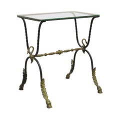 Antique Italian Regency Neoclassical Wrought Iron & Bronze Swan Small Side Table